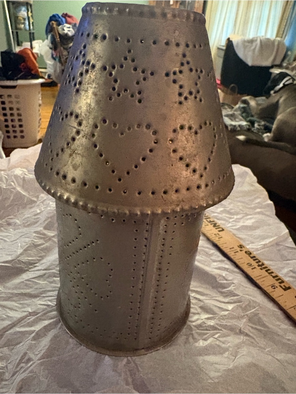 Vintage punch tin candle holder